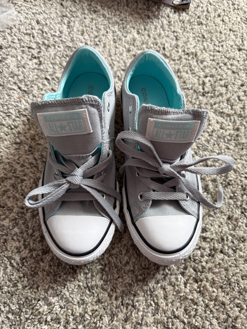 Converse Kids Gray Low Top Sneakers with Teal Lining
